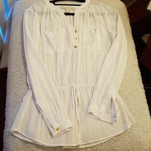 Michael Kors White Drawstring Waist Blouse